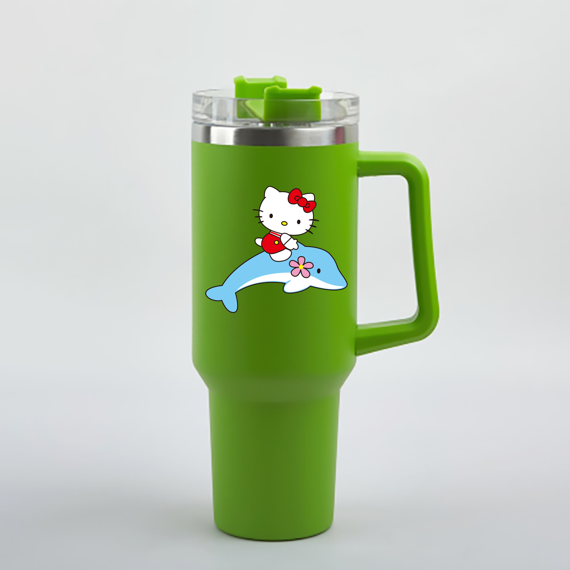 （画像用） Hello Kitty ハローキティ 1200mL車用タンブラー - クリスタルステッカー（プラスチックストロー付き）